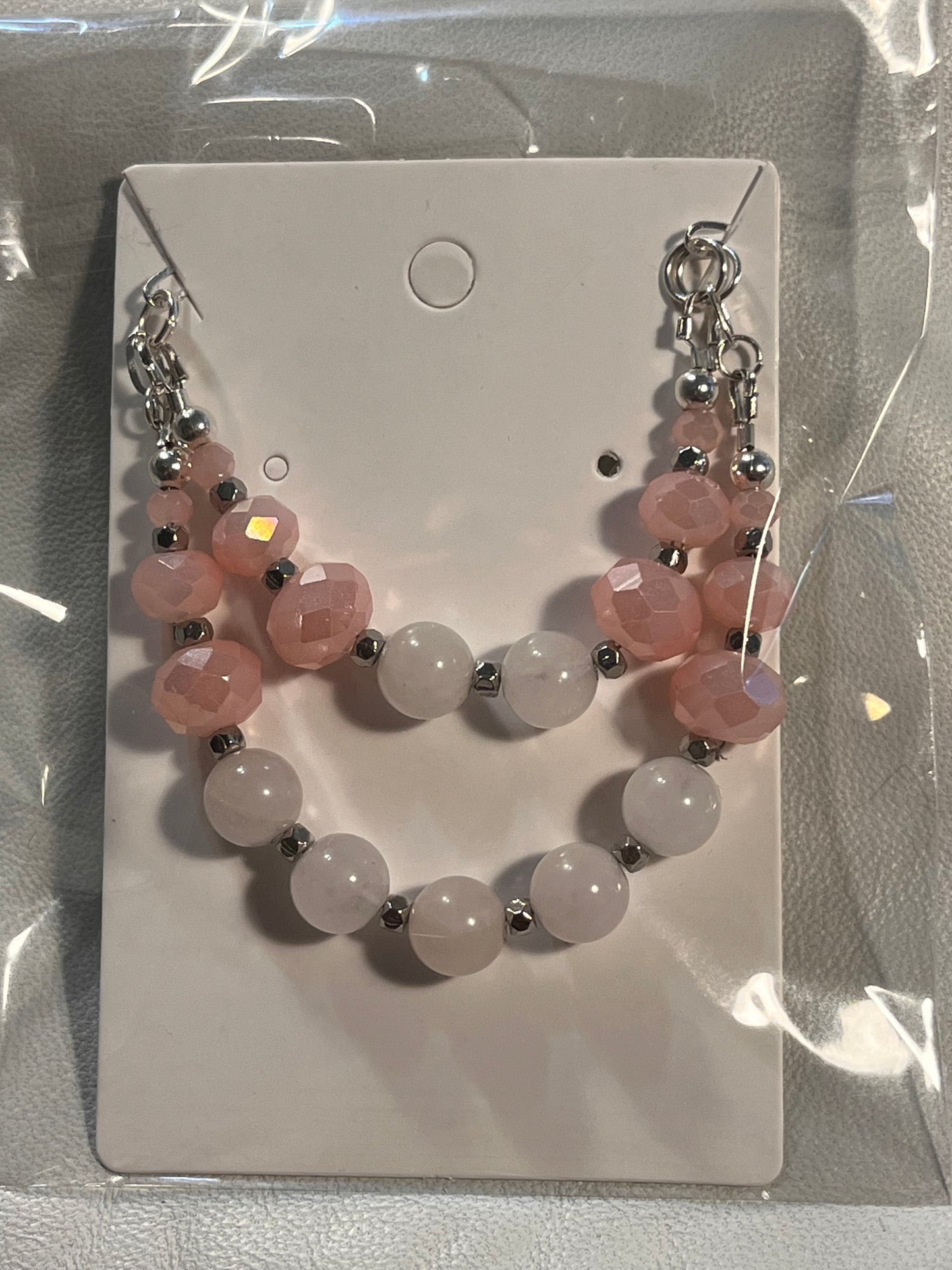 Rose Quarts , Pink Glass Chain Necklace 02
