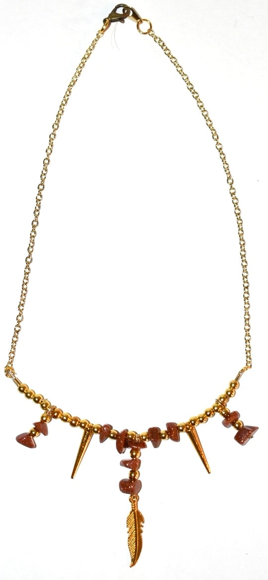 Sunstone, Feather & Spike Charm, Crystal Necklace.