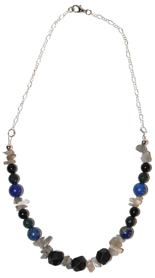 Obsidian, Lapis Lazuli, Labradorite Crystal Necklace 01