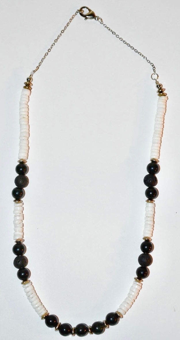 Onyx, Lava rock, Heshi shell Crystal Necklace