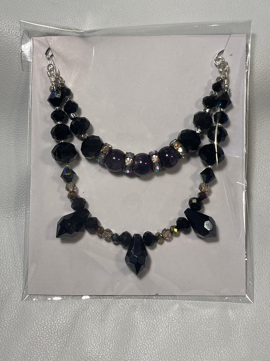 Black Crystal Glass Chain Necklace 01