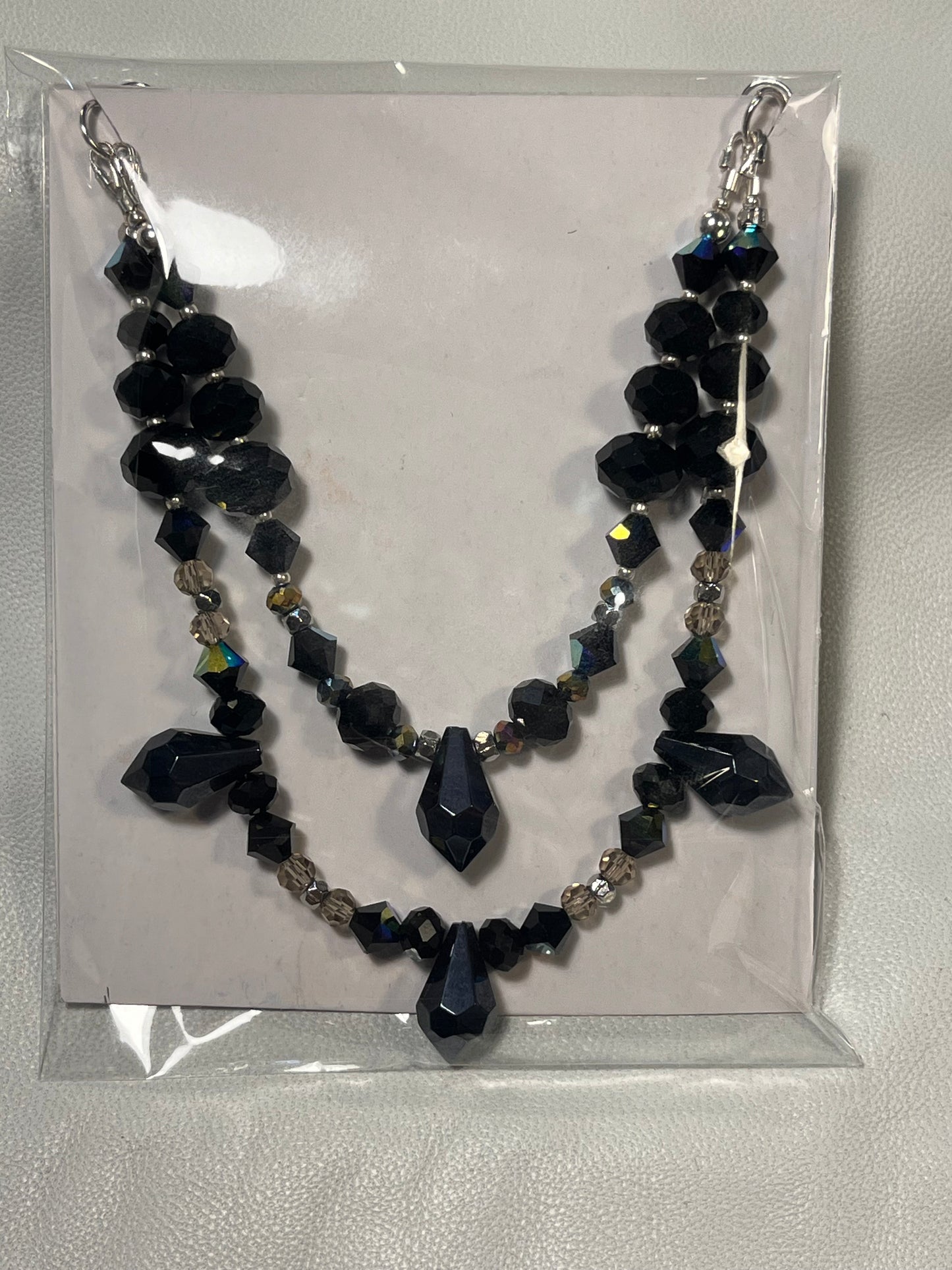 Black Crystal Glass Chain Necklace 02