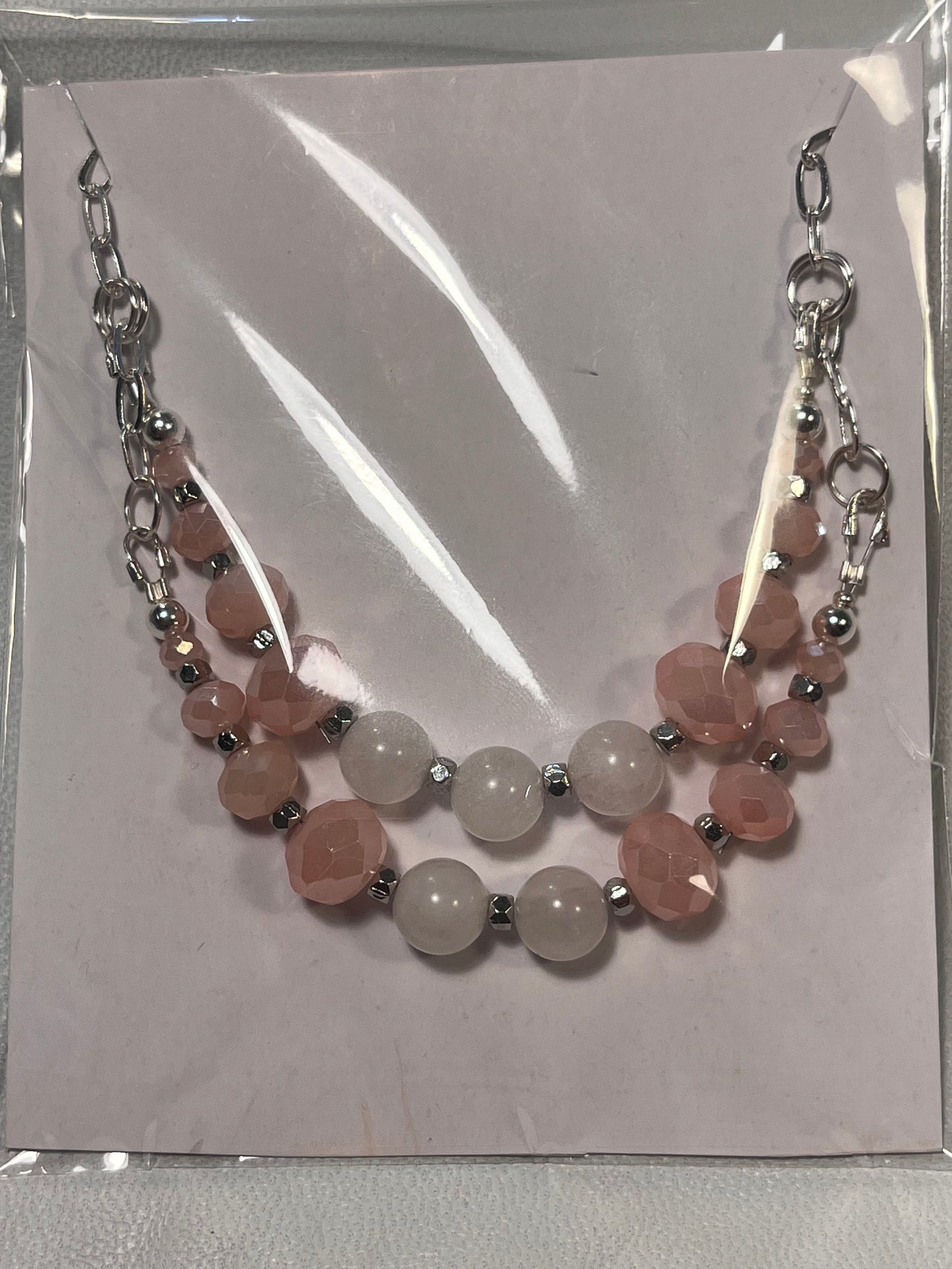 Rose Quarts, Pink Glass, Chain Necklace 01