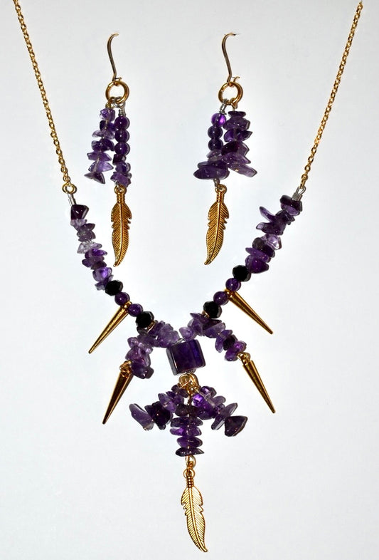 Amethyst, Feather Charm, Crystal Necklace 01