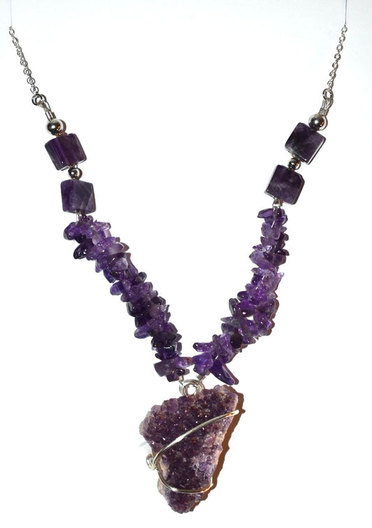 Amethyst , Geode, Crystal Necklace 02