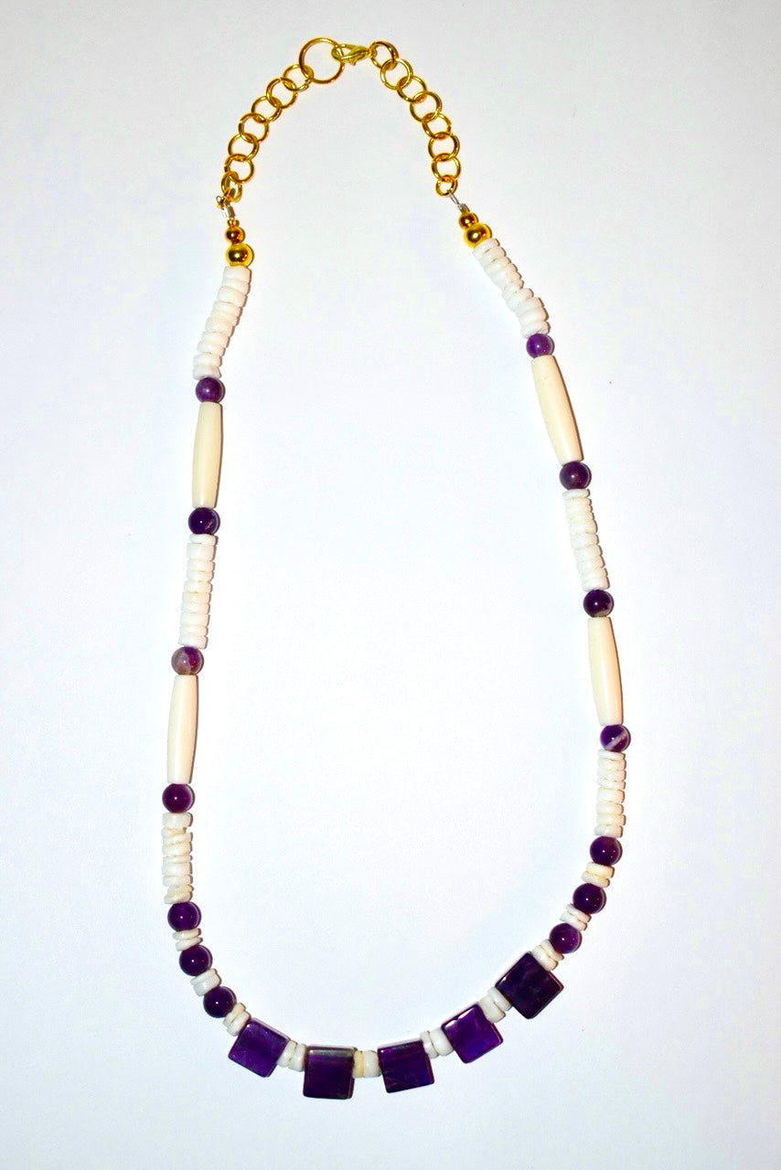 Amethyst squares , Bones Crystal Necklace 03