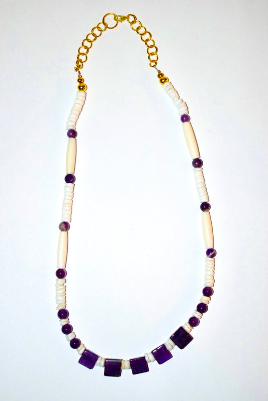 Amethyst squares , Bones Crystal Necklace 03