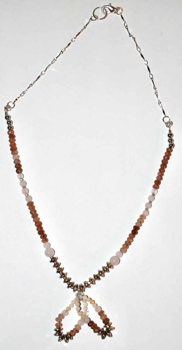 Rose, quartz, Sunstone, Crystal Necklace 02