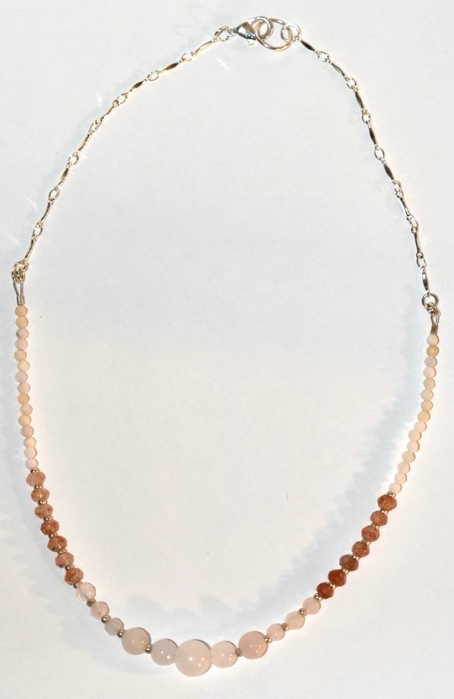 Rose Quartz , Sunstone Crystal Necklace 03