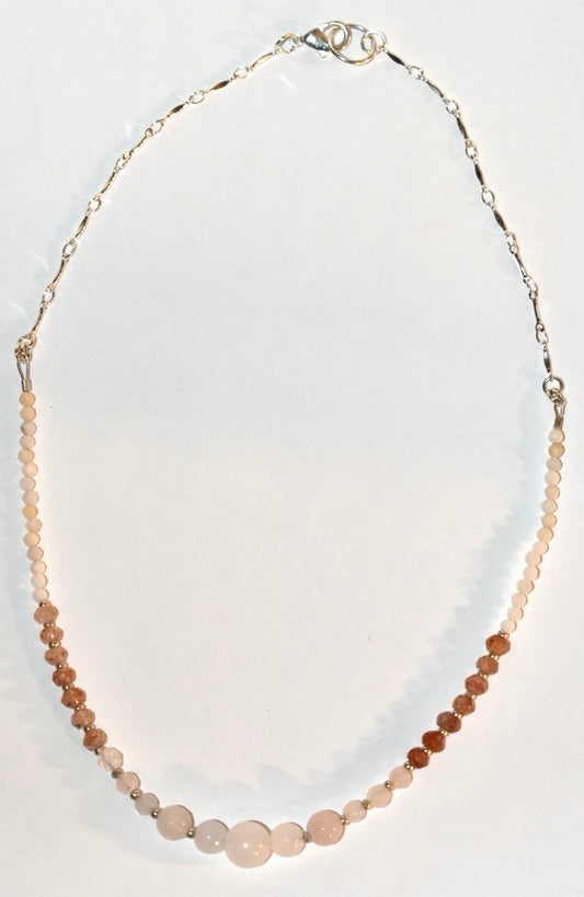 Rose Quartz , Sunstone Crystal Necklace 03