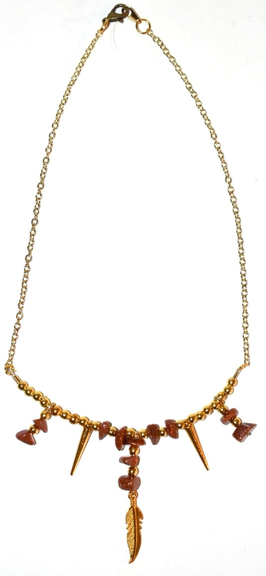 Sunstone, Feather & Spike Charm, Crystal Necklace.