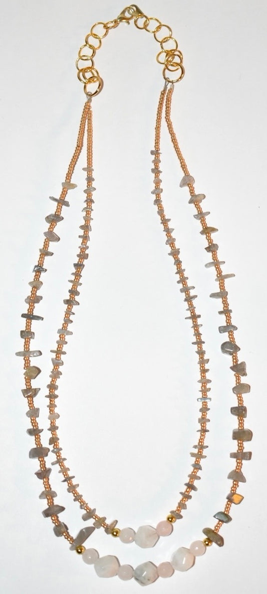 Moonstone , Rose Quartz, Labradorite Crystal Necklace