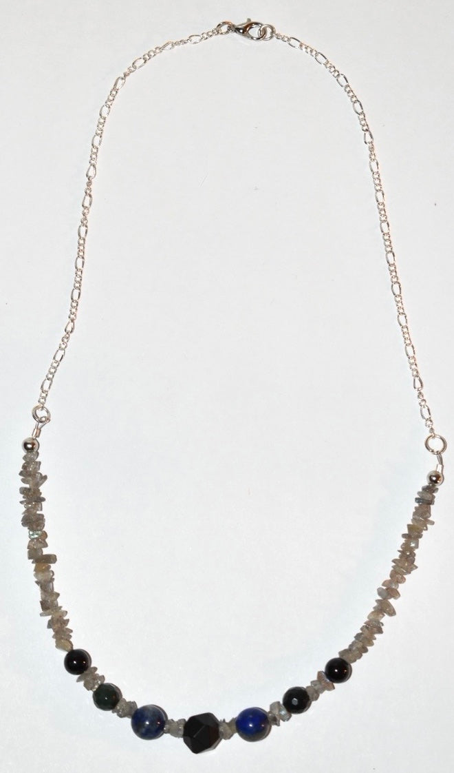 Obsidian, Lapis Lazuli, Labradorite Crystal Necklace 02