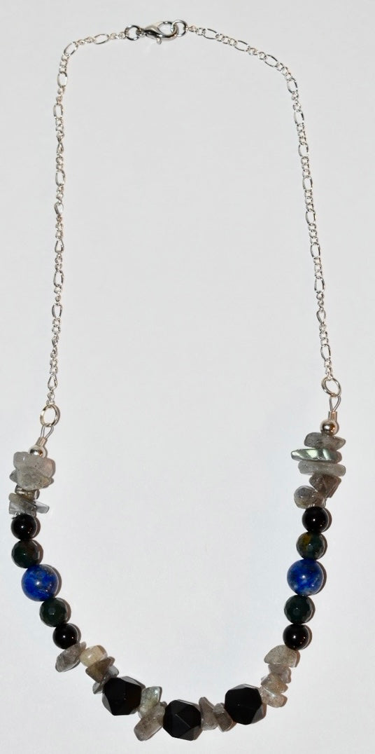 Obsidian, Lapis Lazuli, Labradorite Crystal Necklace 03