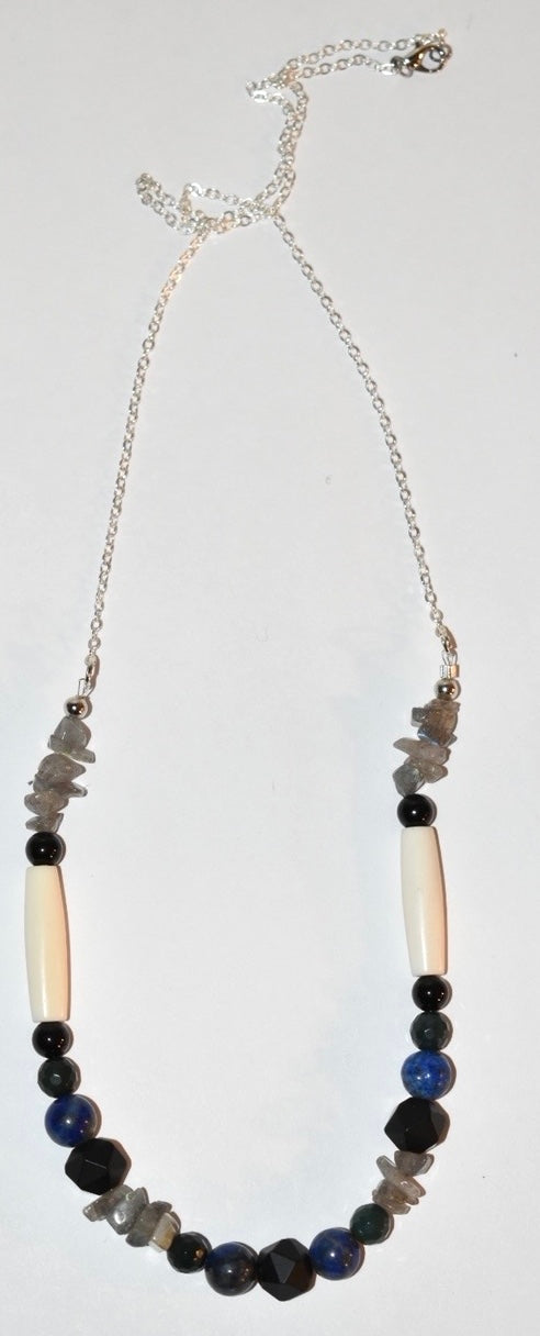 Obsidian, Lapis Lazuli, Labradorite Crystal Necklace 04