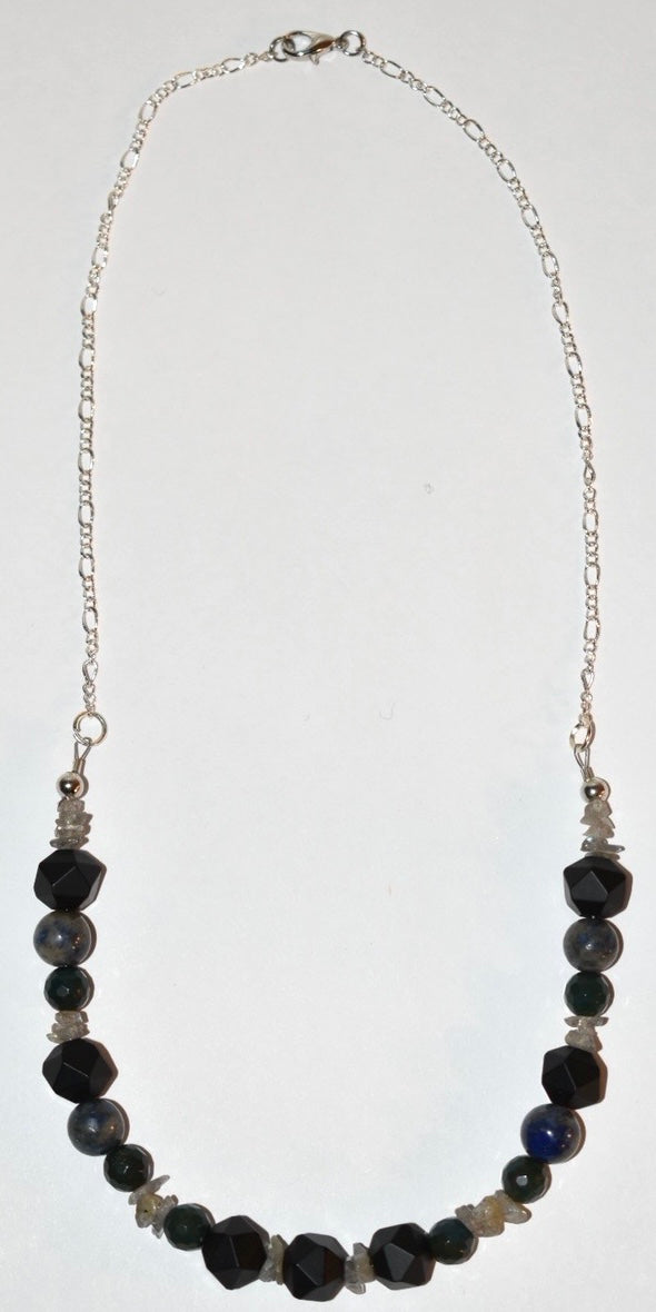 Obsidian, Lapis Lazuli, Labradorite Crystal Necklace 05