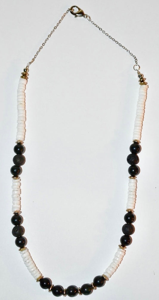 Onyx, Lava rock, Heshi shell Crystal Necklace