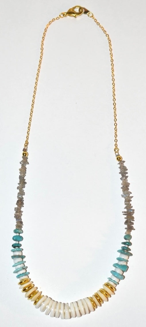 Turquoise, hematite, Heshi Shell Crystal Necklace 02