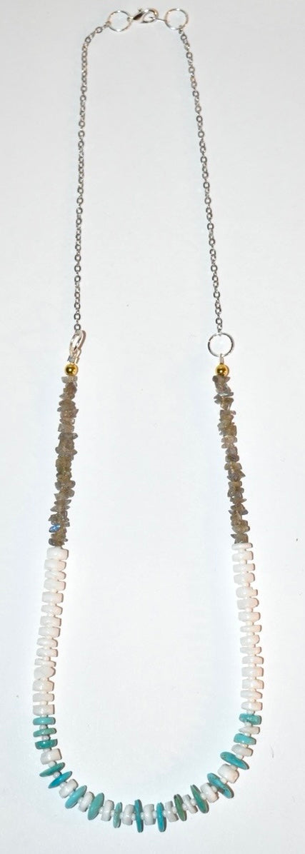 Turquoise, Heshi Shell, Labradorite, Crystal Necklace 03
