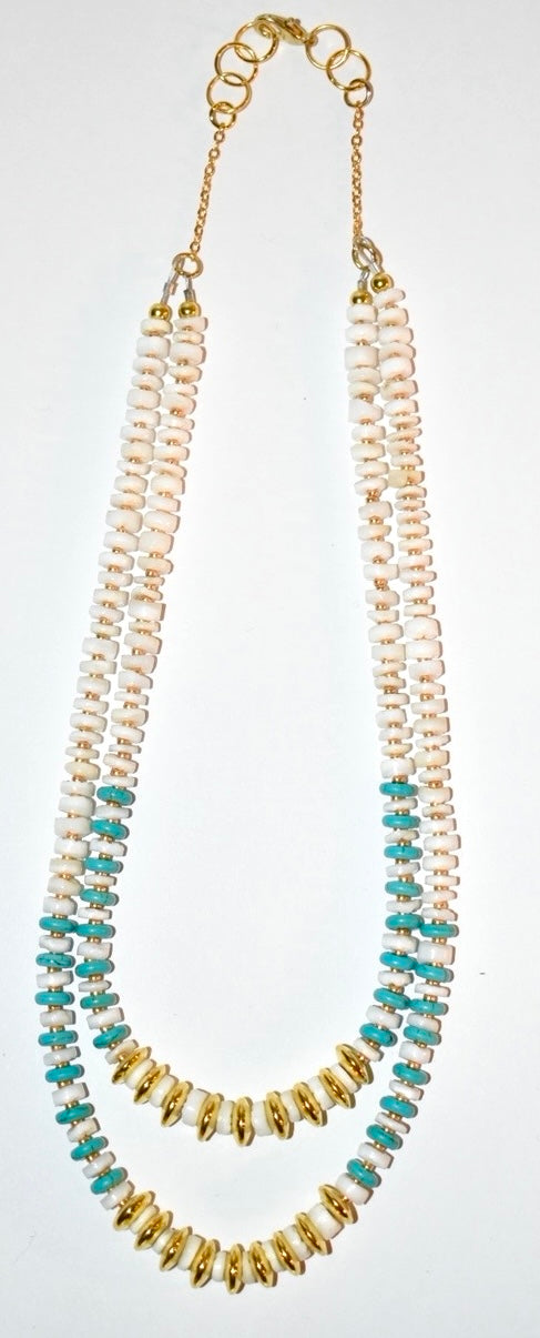 Turquoise, Heshi Shell, Hematite Crystal Necklace 04
